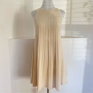 English Factory Ivory Pleated A-Line Knit Mini Swing Dress